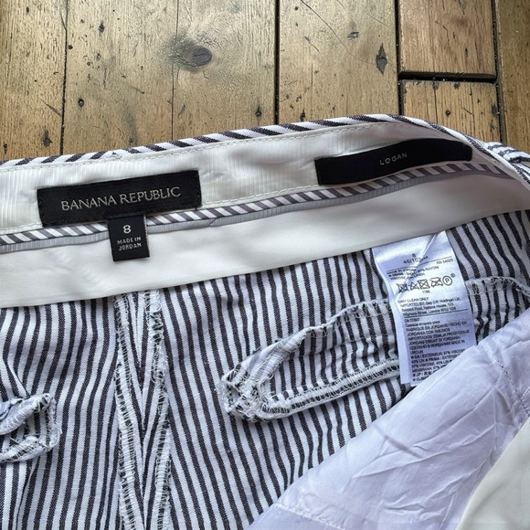 Banana Republic Logan Cropped Pants Size 8 Black White Stripe Linen Blend Ankle - Picture 5 of 12